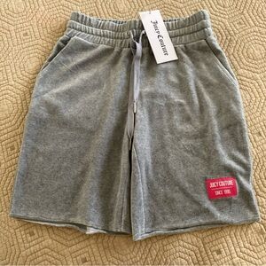 Juicy Couture Gray Velour Athletic Shorts with Pink Logo Patch